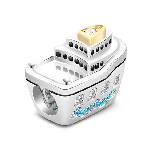 Gnoce "Guide Your Own Ship"Made of 925 Sterling Silver Designed with Aquamarine Blue Stones And Small Windows Cruise Ship Charm_2