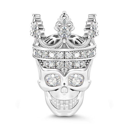 Gnoce "Love for My Queen" Delicate Crystal Skull Queen Bead Charm Sterling Silver, Best For Bracelet_1