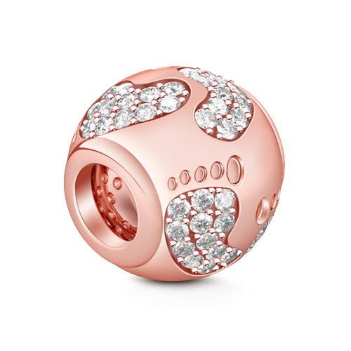 Gnoce "Love for My Baby" Rose Gold Tone Baby's Footprints Bead Charm Sterling Silver- Gift for Baby_2