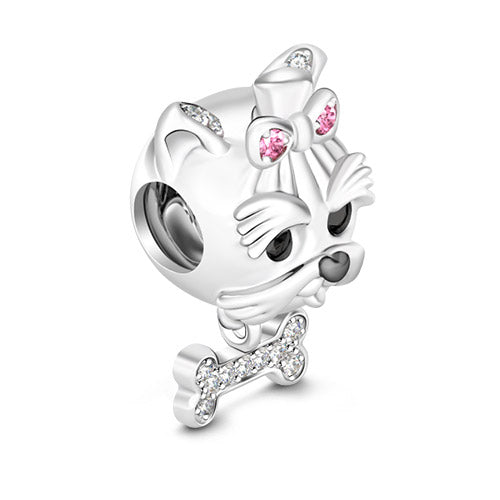 Gnoce "Always Together" Favorite Dog with A dangling Bone 925 Sterling Silver Bead Charm_2