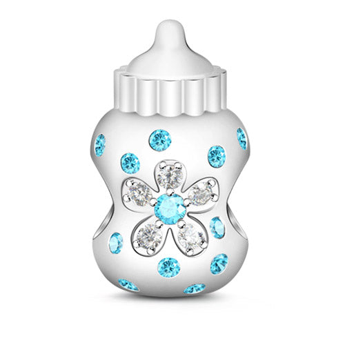 Gnoce "A Special Bottle Only for Baby and Mom " Made of 925 Sterling Silver Features Aquamarine Sparkling Small Stones Charm for Mothers Day_1