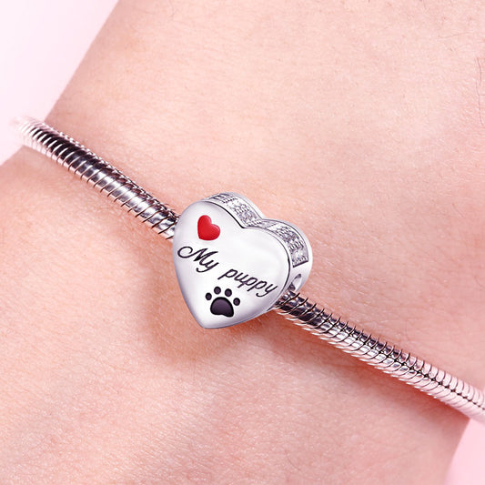 Gnoce "Sweet Memory of My Pug/Puppy/ Dog "Sterling Silver Love My Puppy Clear CZ Photo/DIY/Custom Charms for Good Memory of Dog/pug Gift_3