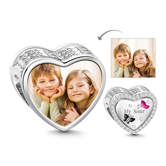 Gnoce "My Sister" Heart Shaped Forever 925 Sterling Silver Photo Charm Bead_1
