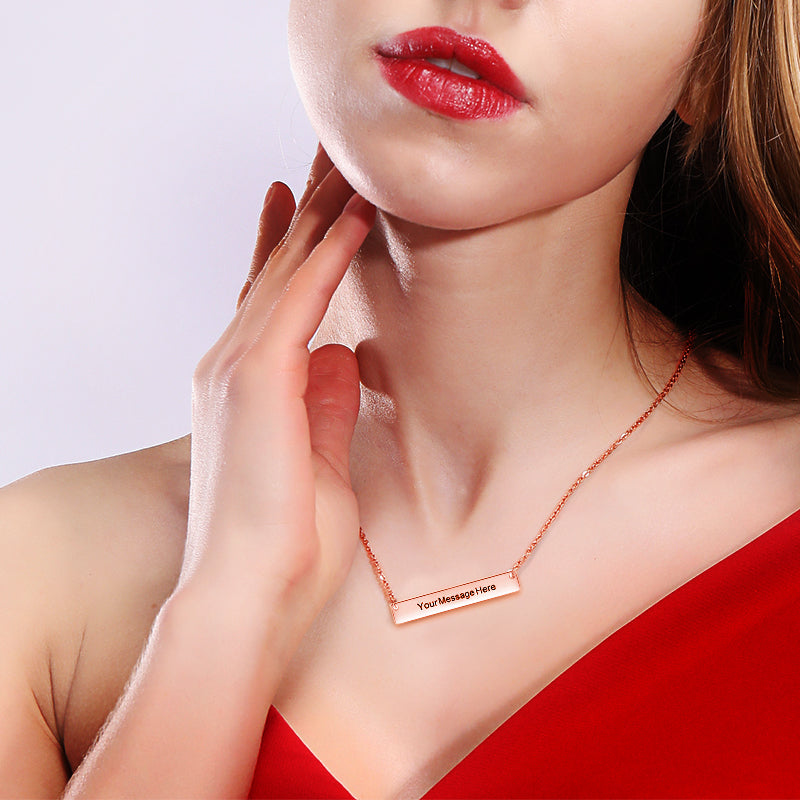 Gnoce "Speak Out Your Love" Made of 925 Sterling Silver With High-quality Rose Gold Plated Can Easily Engrave with Your Name, or A Word That Inspires You ,Rose Gold Engravable Bar Necklace_3