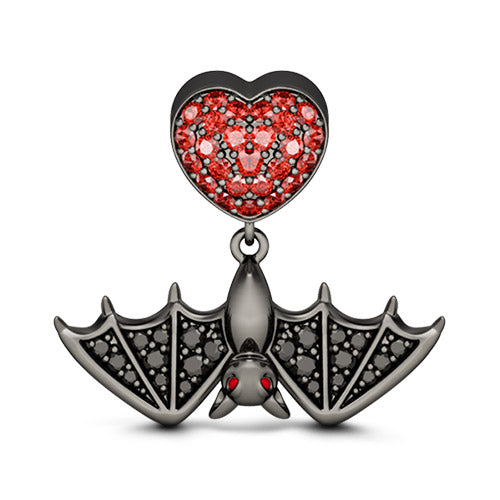 Gnoce "Flying Bat Wonder of Nature" Craft Style Lights Up with Twinkle Black and Garnet 925 Sterling Silver Flying Bat Black CZ Charm_2
