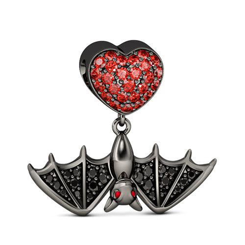 Gnoce "Flying Bat Wonder of Nature" Craft Style Lights Up with Twinkle Black and Garnet 925 Sterling Silver Flying Bat Black CZ Charm_3