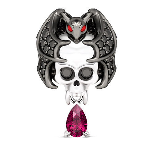 Gnoce "Cool Bat Skull "Lights Up with Twinkle Black CZ Fashionable and Cool Bat Demon Skull 925 Sterling Silver Handmade Charms_1