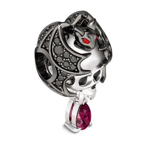 Gnoce "Cool Bat Skull "Lights Up with Twinkle Black CZ Fashionable and Cool Bat Demon Skull 925 Sterling Silver Handmade Charms_2