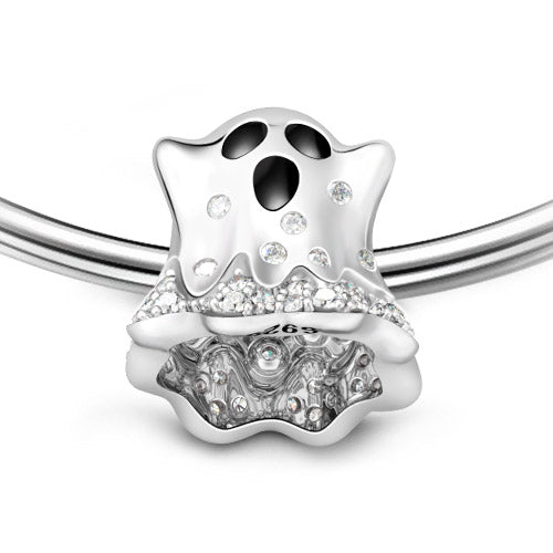 Gnoce "Halloween Ghost" Craft Style Halloween  Ghost 925 Sterling Silver  Studded with Clear CZ Ghost Charm_2