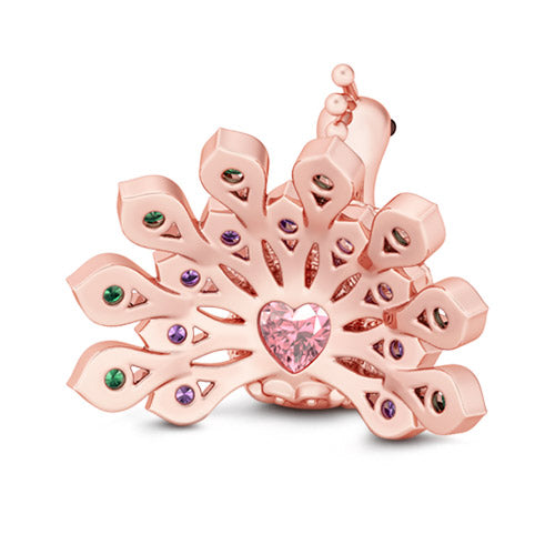Gnoce "New Beginning and Eternal Life" Rose Gold Plated Gorgeous Peafowl with Emerald and Amethyst Stones 925 Sterling Silver Bead Charm_2