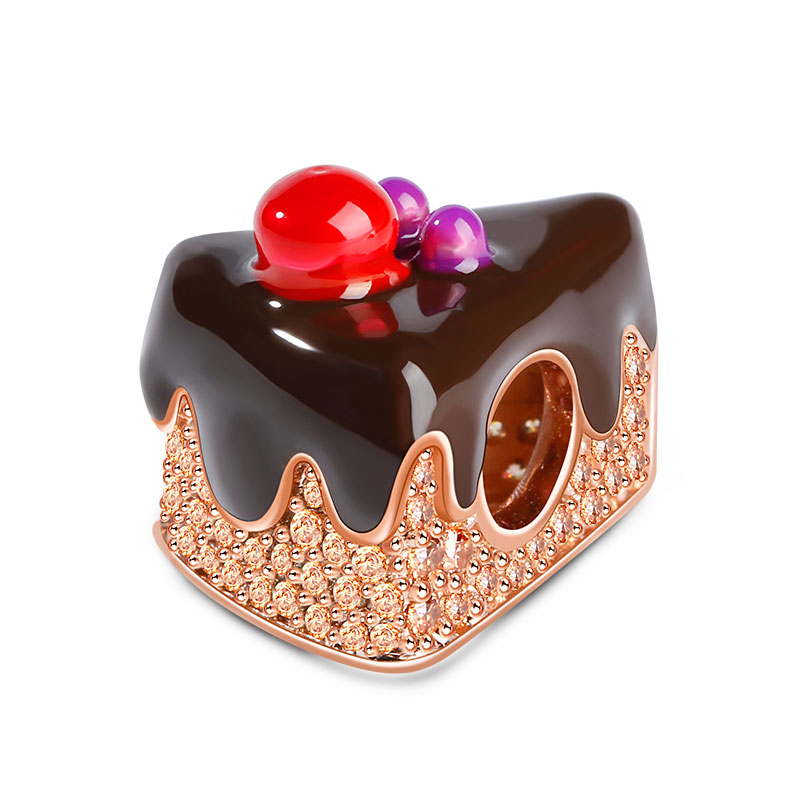 Gnoce "Black Forest Gateau" Chocolate Cake Charm 18k Rose Gold Plated Sterling Silver_1