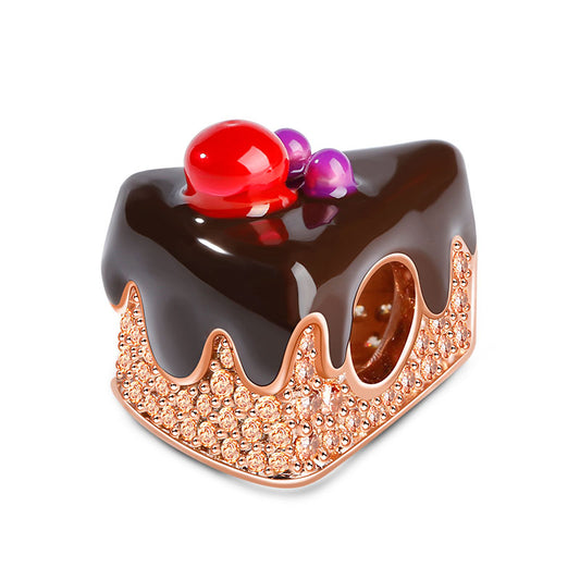Gnoce "Black Forest Gateau" Chocolate Cake Charm 18k Rose Gold Plated Sterling Silver_1