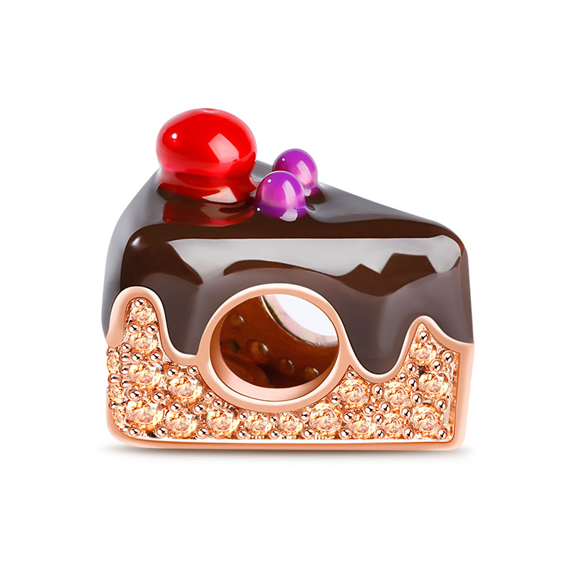 Gnoce "Black Forest Gateau" Chocolate Cake Charm 18k Rose Gold Plated Sterling Silver_2