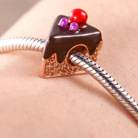 Gnoce "Black Forest Gateau" Chocolate Cake Charm 18k Rose Gold Plated Sterling Silver_3