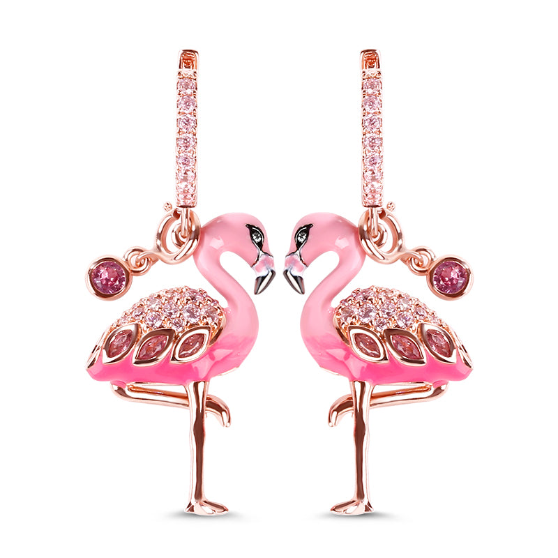 Gnoce "Fiery Passion" Flamingo 925 Sterling Silver 18K Rose Gold Plated Earrings_1