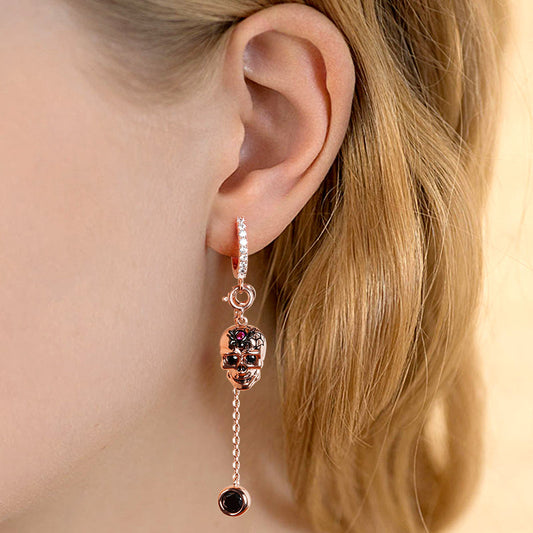 Gnoce "Eternity Of Life" Skull with Spider Beads 925 Sterling Silver 18K Rose Gold Plated Earrings_3