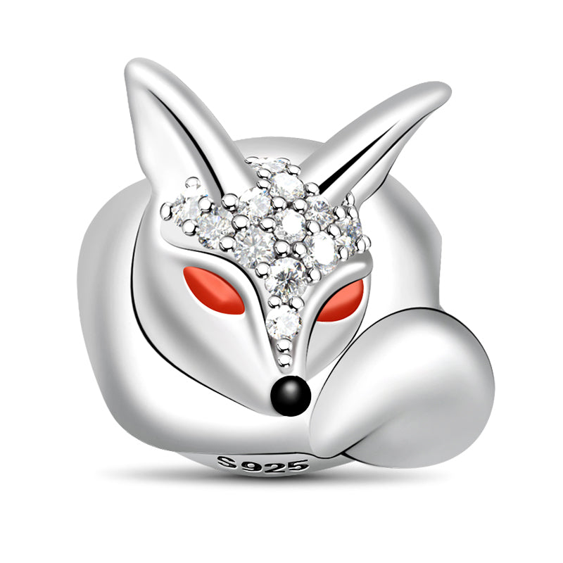 Gnoce “As Clever As Fox”925 sterling Silver Pure Crystal Stones Pave & Red Enamel Eye Fox Charm- For Bracelet For Necklace_1