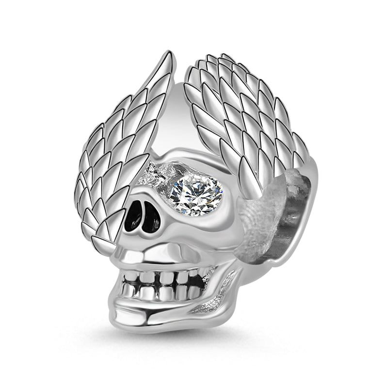 Gnoce "Skull with Wing" Charm Sterling Silver Bead with Cz_2