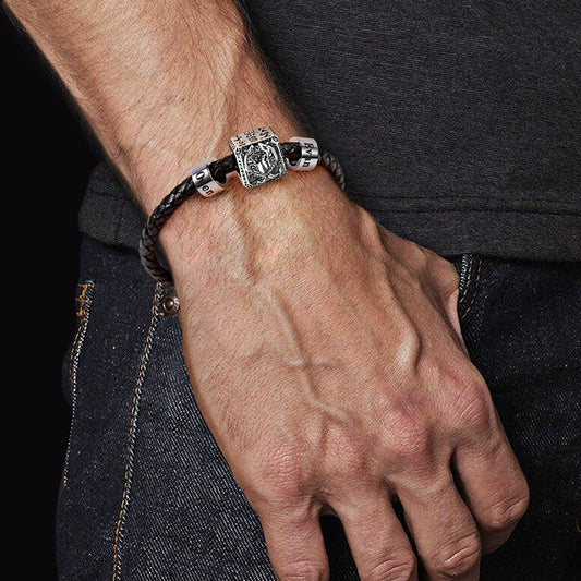 Eagle Vintage Bead & Customized Classic Beads S925 Sterling Silver with Gift Copper Black Leather Men's Bracelet Jewelry for Men_5