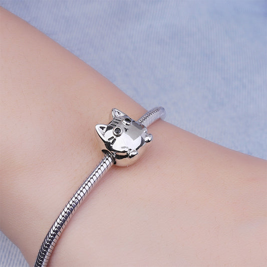Gnoce "Meow, Play with Me" Cat Charm S925 Sterling Silver Bead Fit for Bracelet_3