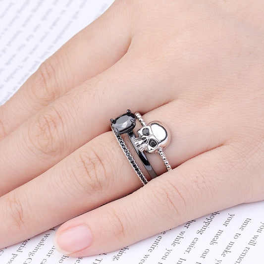 Gnoce "Somebody to Love" Stackable Skull Ring 3 Pieces Set 925 Sterling Sliver Black Plated_3