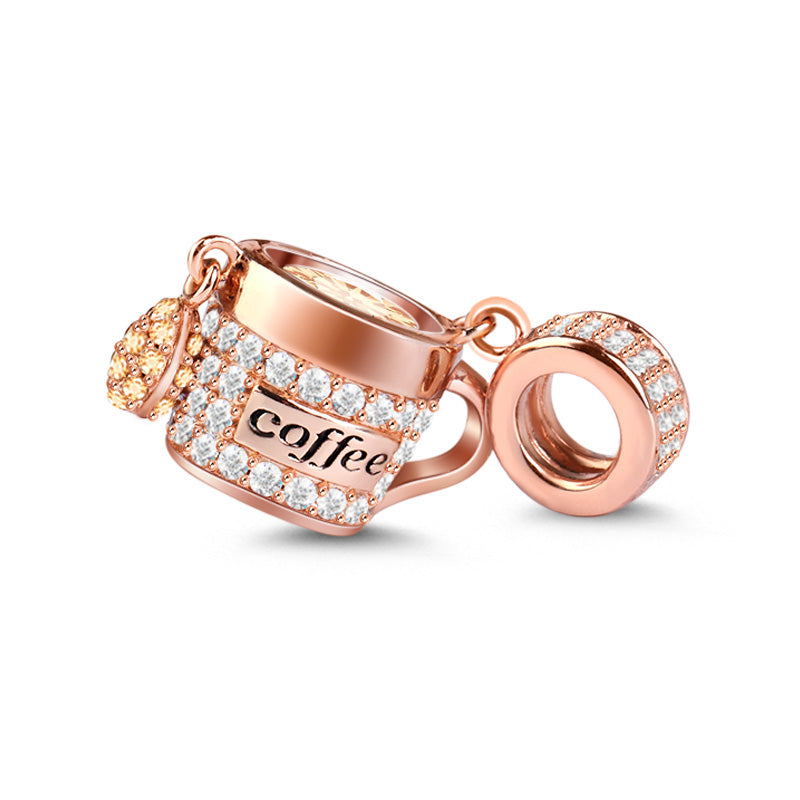 Gnoce "Have A Cup of Coffee" Coffee Charm S925 Sterling Silver Pendant 18k Rose Gold Plated with Cz_2