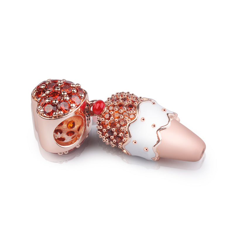Gnoce "I Love Ice Cream" Cherry Ice Cream Pendant Charm With Heart Ring Sterling Silver 18k Rose Gold Plated_2