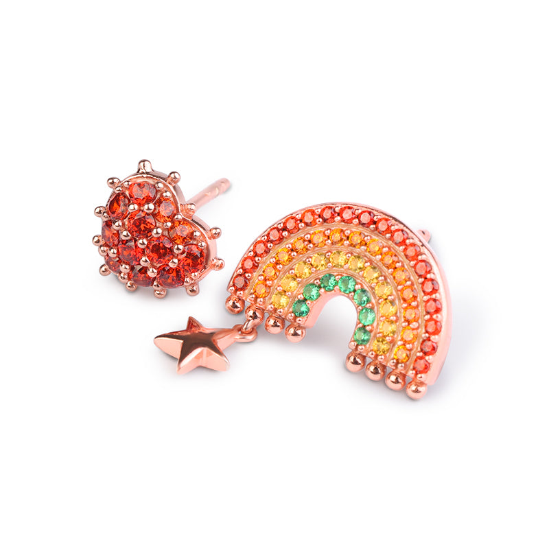 Gnoce "You Are My Sunshine" Rainbow Stud Earrings Asymmetric Earring Set Sterling Silver 18k Rose Gold Plated_2