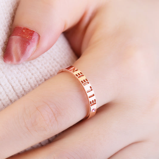 Gnoce "I Am Yours" 925 Sterling Silver Birthstone Name Ring_5