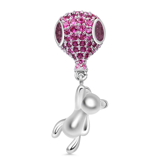 Gnoce "Bear with Balloon" Charm Pendant with Rose Red Czs fits for Bracelet or Necklace_1
