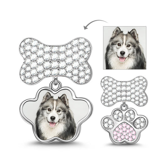 Gnoce "Always By My Side" Paw Print&Bone Charms Pendant for Necklace with Zircon Stone_1
