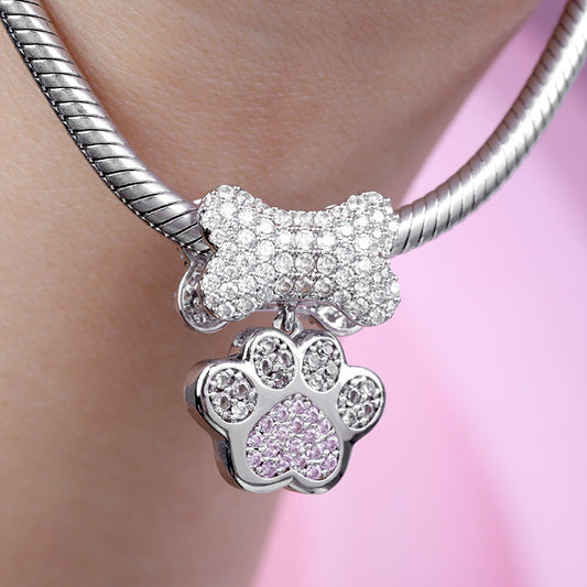 Gnoce "Always By My Side" Paw Print&Bone Charms Pendant for Necklace with Zircon Stone_3