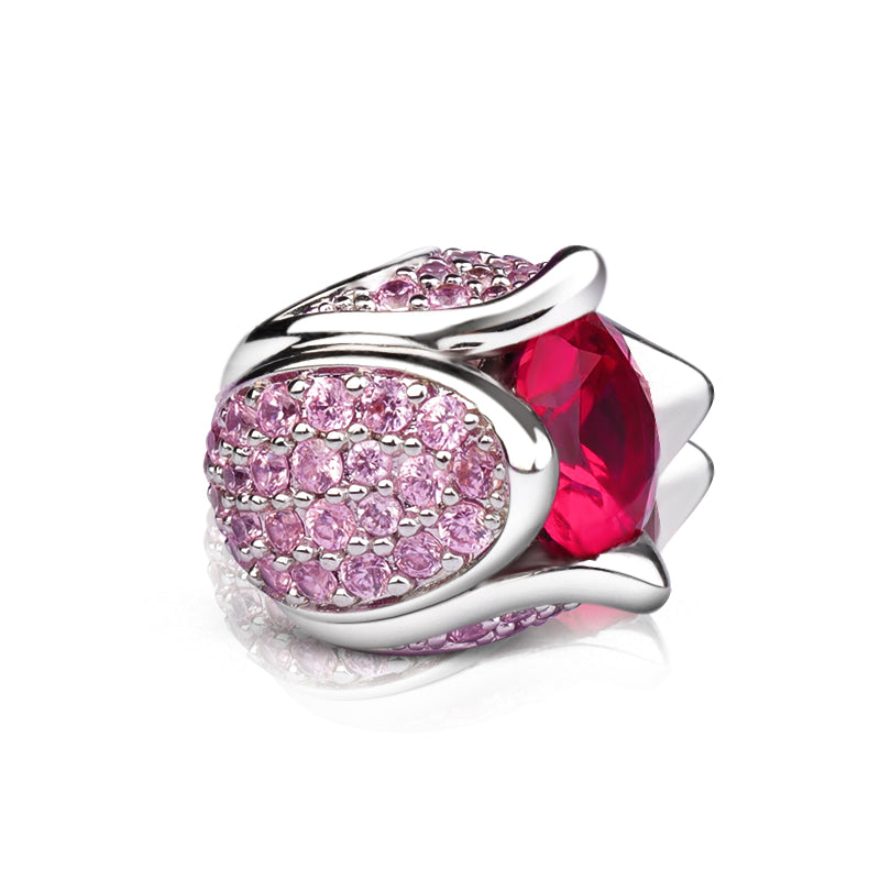 Gnoce "Perfect Love" Tulip Flower Charm Sterling Silver with Ruby and Pink Stones_2