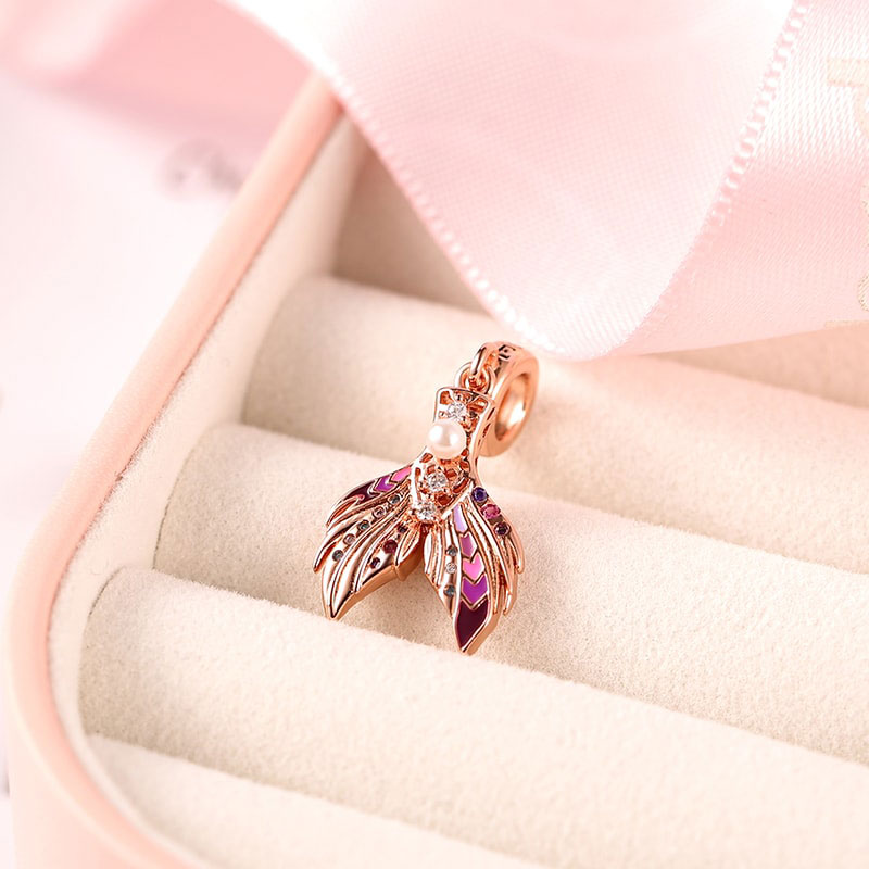 Mermaid Tail Pendant Dangle Charm Sterling Silver 18k Rose Gold Plated_2