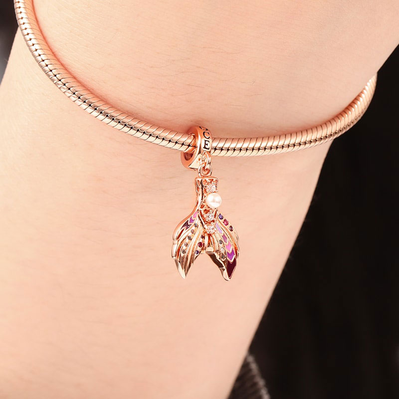 Mermaid Tail Pendant Dangle Charm Sterling Silver 18k Rose Gold Plated_4