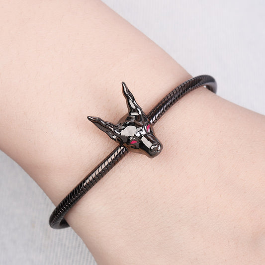 Gnoce "Alert Police" Doberman Pinscher Dog Charm Bead Black Plated Sterling Silver_3