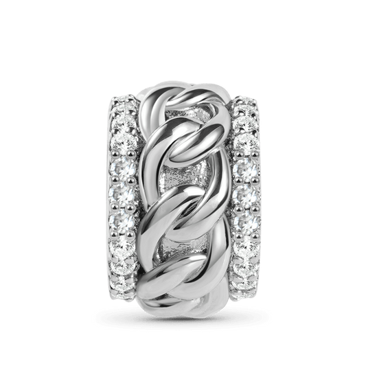 Silver Chain Stopper Sterling Silver inlaid with White Round Stones_1