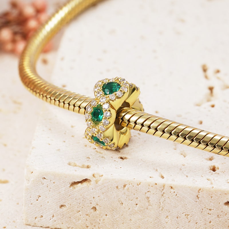 Oval Cut Emerald Stopper for Charm Bracelet Sterling Silver 18K Gold Plated_2