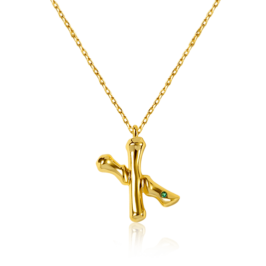Letter X Pendant Bamboo Initial Necklace Adjustable Chain Length 18k Gold Plated 925 Sterling Silver_1