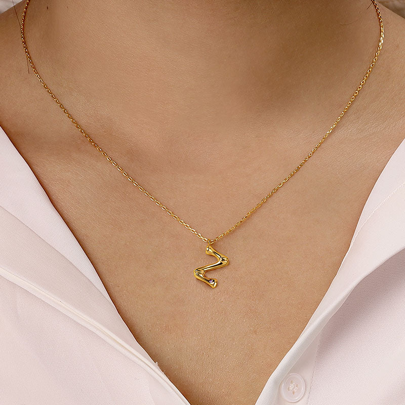 Letter Z Pendant Bamboo Initial Necklace Adjustable Chain Length 18k Gold Plated 925 Sterling Silver_4