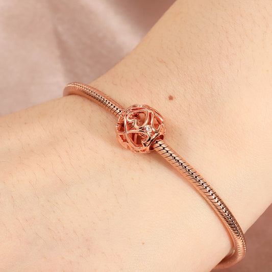Infinite Heart Shaped Hollow Charm Bead Rose Gold Plated 925 Sterling Silver_3