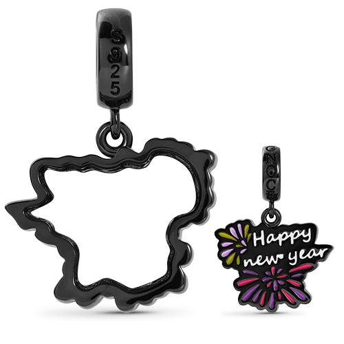 Happy New Year Luminous Personalized Photo Pendant Dangle Charm Sterling Silver Black Plated_2