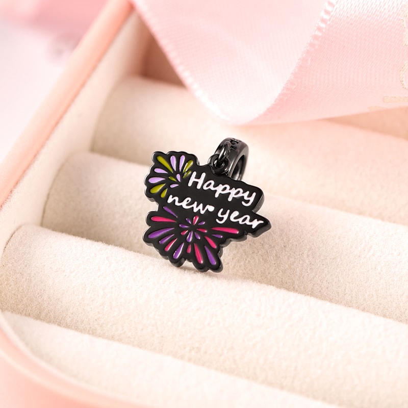 Happy New Year Luminous Personalized Photo Pendant Dangle Charm Sterling Silver Black Plated_3