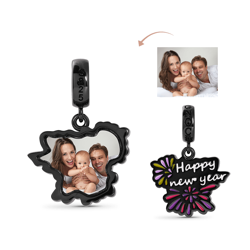 Happy New Year Luminous Personalized Photo Pendant Dangle Charm Sterling Silver Black Plated_1