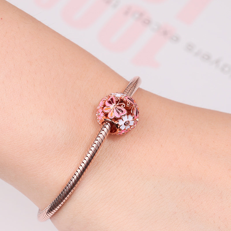 Hollow Flower Butterfly Charm Bead Rose Gold Plated 925 Sterling Silver_3