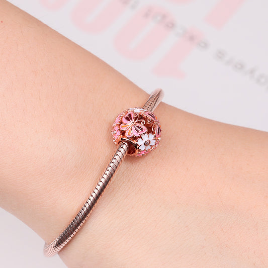 Hollow Flower Butterfly Charm Bead Rose Gold Plated 925 Sterling Silver_3