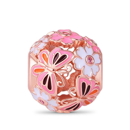 Hollow Flower Butterfly Charm Bead Rose Gold Plated 925 Sterling Silver_1