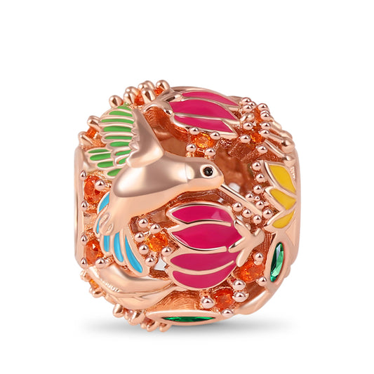 Hummingbird Charm Hollow Bead 18k Rose Gold Plated 925 Sterling Silver_1