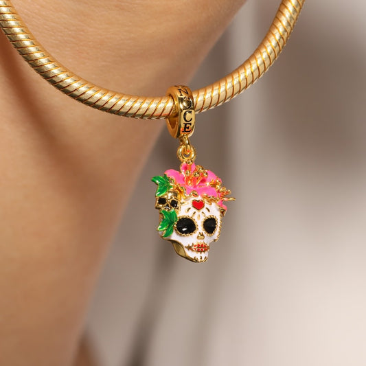 Mexican Woman Skull Pendant Dangle Charm Sterling Silver 18k Gold Plated_3