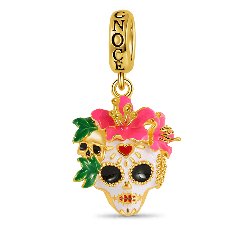Mexican Woman Skull Pendant Dangle Charm Sterling Silver 18k Gold Plated_1